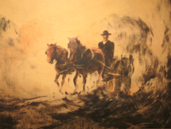 Béla Iványi Grünwald / 1867-1940 /: horse-drawn carriage, colored etching