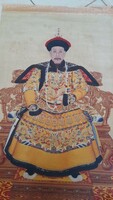 Nagy Antik-olt Kínai császár portré festés vászonra festve Kína Ázsia. 20 század
