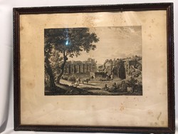 Antik metszet . “ M. C.  1794 . Nyilvános Fürdők a Villa Adrianaban “.