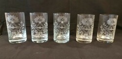 Engraved antique glass set with masonic symbols (5 pcs, in one)