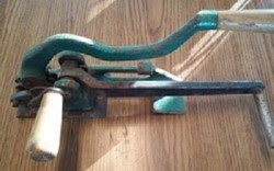 Antique tape strapping hand machine museum forged iron strong solid 65-75 years old for sale