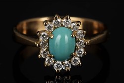 Türkiz és gyémánt gyűrű 18k