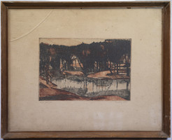 Barczy pál: on the banks of Sajó - colored etching