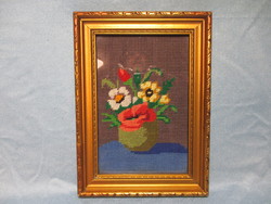 Poppy-flower tapestry in a beautiful old glass frame
