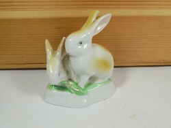 Retro old marked - hólloháza hólloháza - porcelain rabbit bunny figure statue
