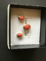 Coral stone earrings and ring