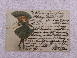 Régi képeslap 1900 levelezőlap hölgy legyező