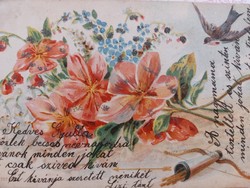 Régi képeslap 1902 levelezőlap nefelejcs fecske virág