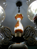 Copper majolica chandelier with a frilled glass shade