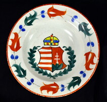 XIX. Sz. End painted Hungarian coat of arms decorative wall bowl from Hóllóház