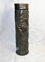 Lőszer hüvely váza - Domborműves tölgy levél és makk díszitéssel - 30 cm - Militária