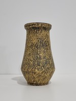 Lénárt Mihály industrial ceramic vase, acid-etched, with a cracked surface