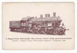 "Magyar Királyi Államvasútak" Prairie jellegű gyorsvonat mozdonya 1908-ból - képeslap