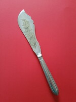Antique butter knife with silver-plated, marked and engraved blade