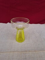 Retro sárga váza gyertyatartó  repesztett Gyönyörű  Fátyolüveg fátyol karcagi berekfürdői üveg
