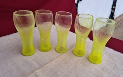 Retro ritka sárga pohár váza repesztett Gyönyörű  Fátyolüveg fátyol karcagi berekfürdői üveg