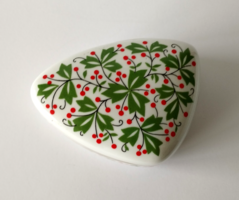 Old beautiful hand-painted holly pattern porcelain bonbonier, jewelry box from Raven House