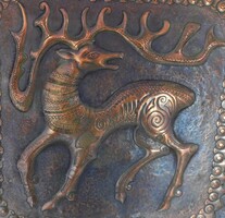 Csodaszarvas - nagy méretű szignózott bronz falidísz
