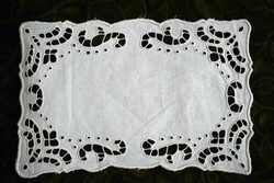 Antique madeira hole embroidery handwork small table cloth napkin 23 x 15.5 cm