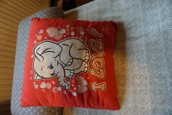 Small 26x26 cm decorative pillow with a gray elephant and the inscription 