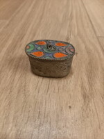 Csodaszép antik ón zománcozott gyógyszertartó doboz (4,5x3x3 cm)