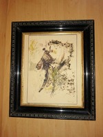 Szőcs- absztrakt papír olaj festmény, képkeret 27*31 cm