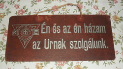 Old religious quote, pressed cardboard that can be hung on the wall. 31 X 14 cm.