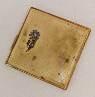 Antique powder box with cornflowers, powder box, with a mirror inside