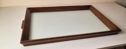 Art deco wooden frame tray with handles, glass plate tray with part