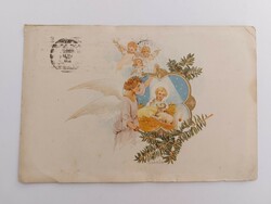 Old Christmas 1937 postcard postcard angels baby Jesus lamb