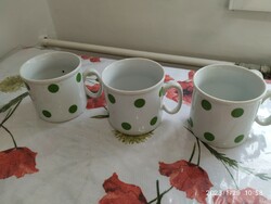 Zsolnay porcelain, green polka dot glass, mug 3 pcs for sale!