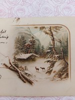 Régi képeslap 1900 levelezőlap havas táj őzike