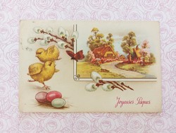 Régi húsvéti képeslap 1948 levelezőlap csibe tájkép barka