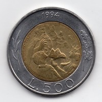 San Marino 500 Lira, 1994, bimetál