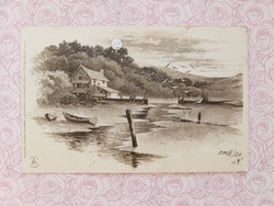 Old postcard 1900 postcard boat lake shore landscape
