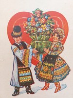 Old Easter postcard 1949 style postcard with traditional costume heart motif