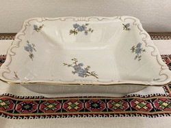 Zsolnay square serving bowl with blue peach flower pattern