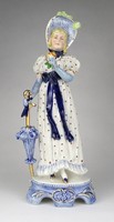 1G261 Régi GDR porcelán esernyős női figura 35.5 cm
