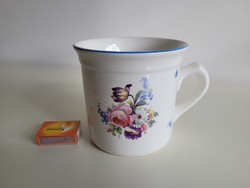 Old large 1 liter granite mug forget-me-not rose tulip pattern sour cream sleep milk folk mug