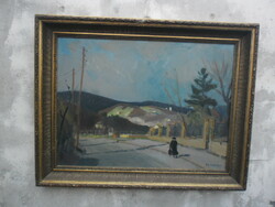 Jenő Benedek (1906-1987) village street scene, oil on canvas, framed, marked. Worker's and Kossuth award winner