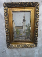 Géza (1906-1970), a miller from Szeged, titled Csökölyi church, oil on canvas work, framed.