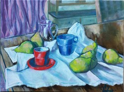 Still-life with Six Pears - Oil Painting