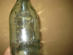 Régi hitelesített  tejes üveg   FŐTEJ  ,  1 L  25 cm  , ritka szép zöldes árnyalatban