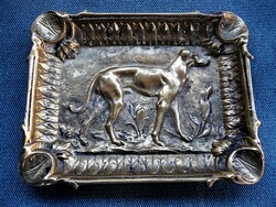 Old heavy cast copper greyhound dog ashtray