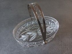 Etched glass basket with metal handle