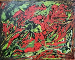 ZSM Absztrakt festmény, 40cm/50 cm vászon, olaj, festőkés - Romantika