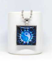 Blue yin-yang cabochon necklace 181