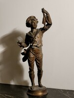 Antique French statue fisherman boy 35cm fisherman boy man with fish bronzed spiater pewter