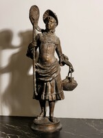 Antik Francia Szobor Lepkegyűjtő Lány Kosárral 34cm Nő Trouville Bronzírozott Spiáter Ón