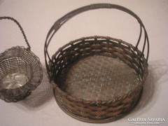 2-piece, antique woven metal mesh offering baskets larger + smaller rarities for sale at the same time